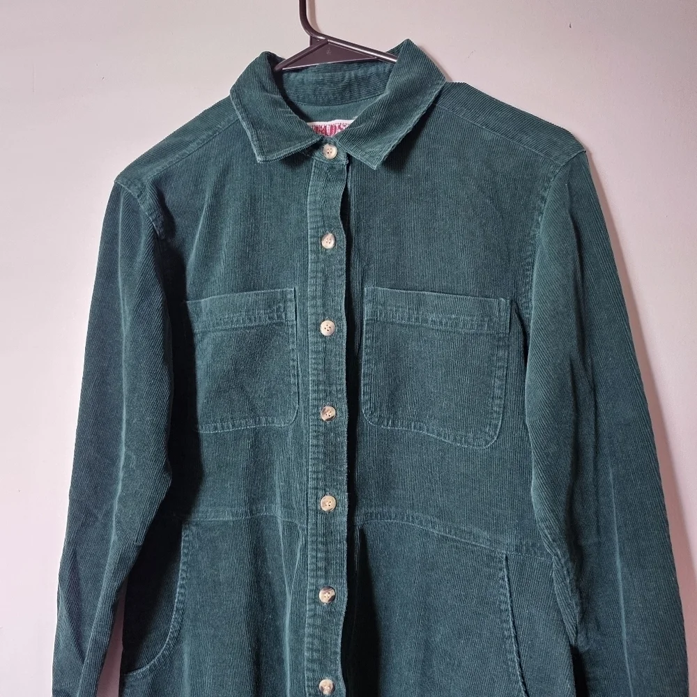 Vintage FADS green corduroy button-down granola girl teacher midi dress - Picture 5 of 8